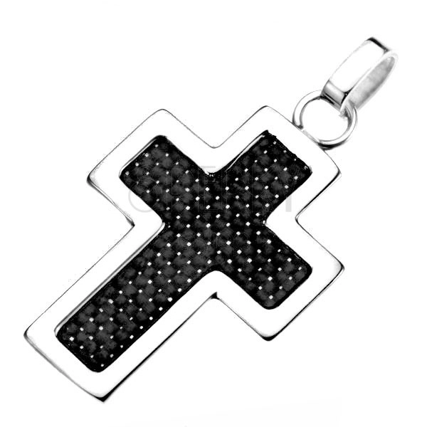 Pandantiv din oțel chirurgical - contur argintiu cruce cu suprafață neagră