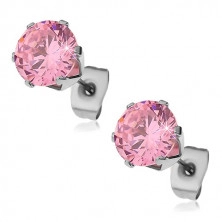 Cercei din oțel chirurgical cu zirconiu roz, 6 mm