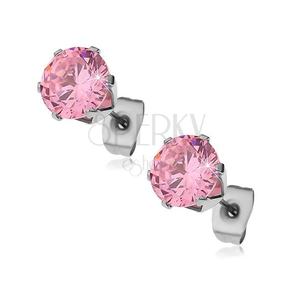 Cercei din oțel chirurgical cu zirconiu roz, 6 mm