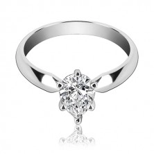 Inel nuntă din argint - zircon în formă de lacrimă