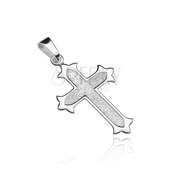Cruce argint 925 - vârfuri multiple cu margini lucioase, mijloc cu model