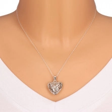 Pandantiv din argint - inimă convexă decorată cu ornamente
