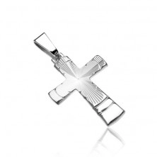 Pandantiv argint - cruce cu decupaj conic cu nervuri și arcuri