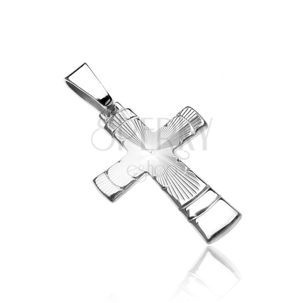 Pandantiv argint - cruce cu decupaj conic cu nervuri și arcuri