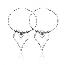 Cercei argint 925 - cercuri cu mărgele și inimă asimetrică