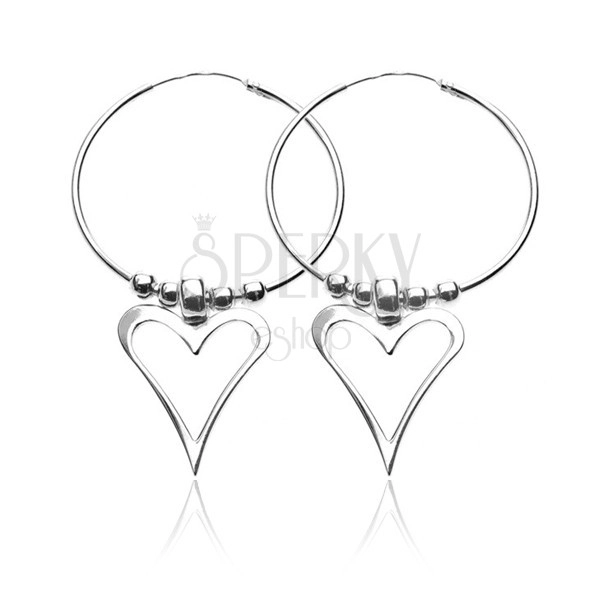 Cercei argint 925 - cercuri cu mărgele și inimă asimetrică