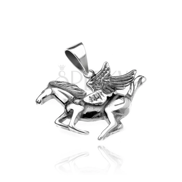 Pandantiv argint - calul Pegasus cu aripi, efect ușor oxidat