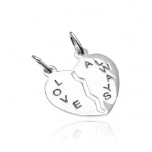 Pandantiv cuplu argint 925 - jumătăți inimi cu inscripția Love Always