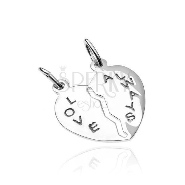 Pandantiv cuplu argint 925 - jumătăți inimi cu inscripția Love Always