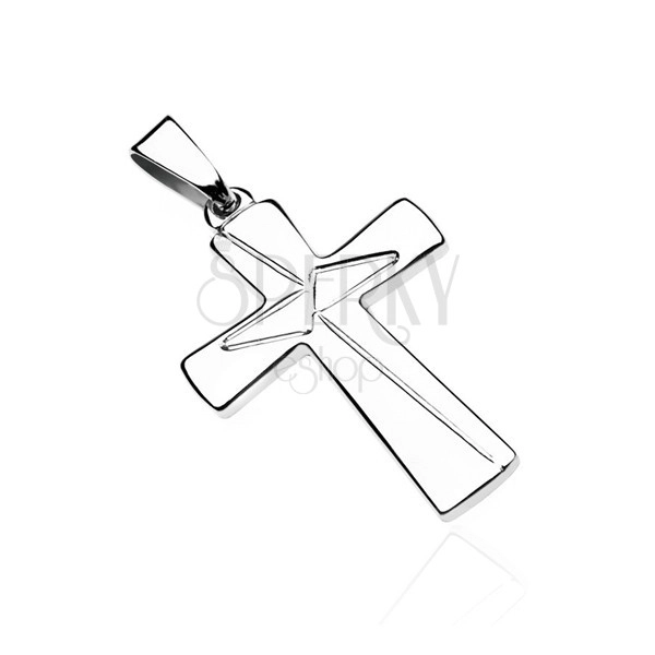 Pandantiv argint - cruce latină, triunghiuri gravate