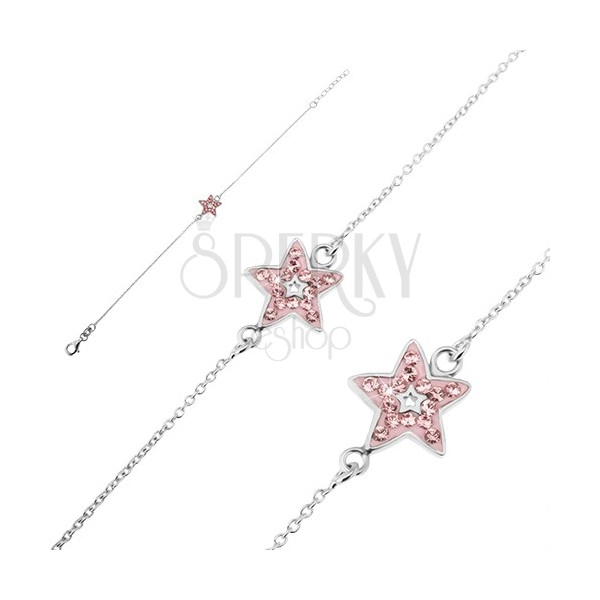 Brățară argint - lănțișor cu stea roz și zircon