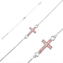 Brățară argint 925 - cruce cu zircon roz