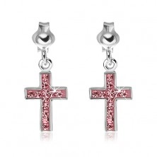 Cercei argint 925 - cruce roz cu zircon