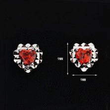 Cercei argint 925 - inimă din zircon roșu, bază în formă de inimă