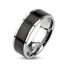 Inel din oțel - bandă cu dungă neagră mată, 6 mm