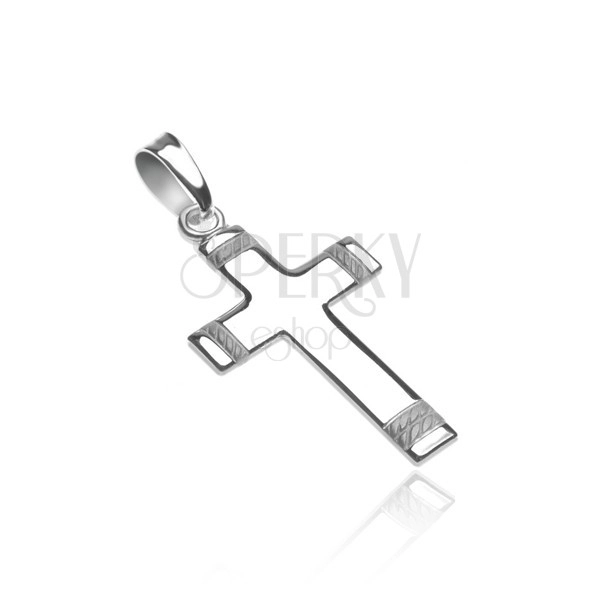 Pandantiv argint 925 - cruce cu funie mată gravată pe vârfuri