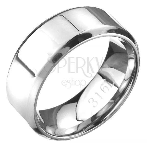 Inel din oțel - bandă argintie lucioasă cu margini ascuțite