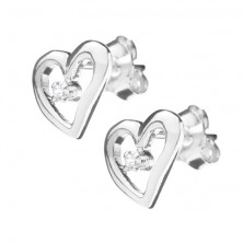Cercei argint - contur asimetric de inimă cu zircon
