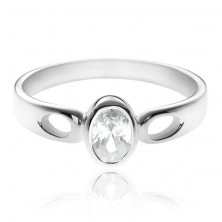 Inel argint - zircon transparent oval, brațe cu mici lacrimi
