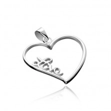 Pandantiv argint - inimă mare cu inscripția LOVE