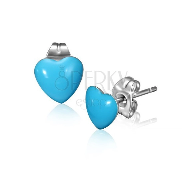 Cercei din oțel cu inimi albastre și șuruburi