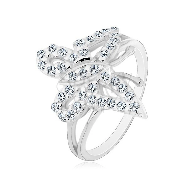 Inel din argint 925 - fluture din cristale rotunde, strălucitoare de zirconiu