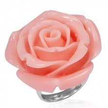 Inel din oțel - floare roz înflorită realizată din rășină