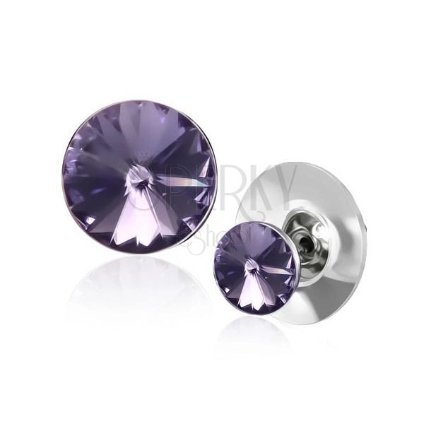 Cercei din cupru - montură din platină, cu un cristal Swarovski violet