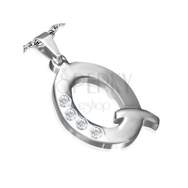 Pandantiv din oţel - litera Q argintie cu zirconii
